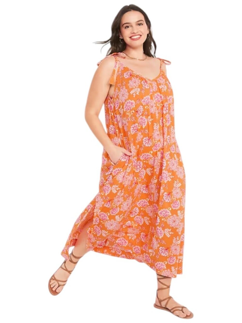 Old Navy Tie Shoulder Tasseled Floral Print All-Day Maxi Swing Dress XL